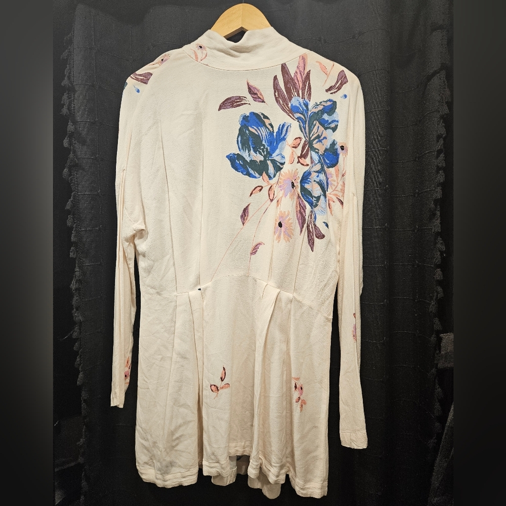 Free People Morning Light Floral Mini Dress Ivory Blue Tie Back Boho Small - Picture 6 of 8
